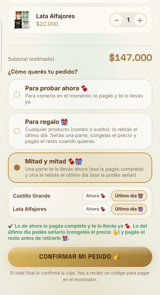 Modalidad mitad y mitad: parte ahora, parte el último día